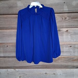 Jodifl Mock Neck Pintuck Keyhole Blouse